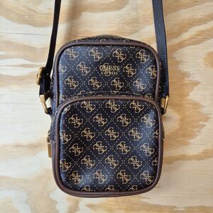 GUESS Men's Crossbody Bag Brown Black Quattro G Logo Monogram Shoulder Bag
